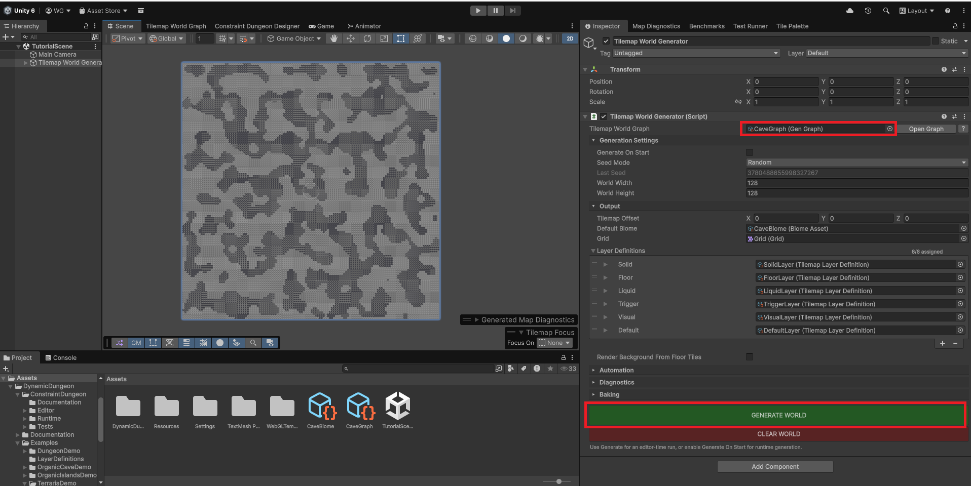 The final generated cave in the Unity Scene view